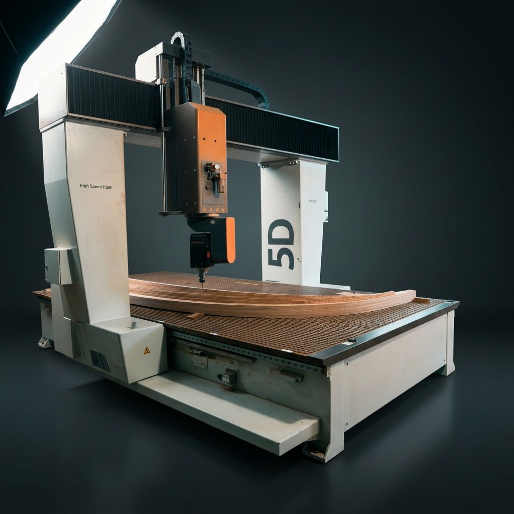 5axis.lt penkių ašių portalinis apdirbimo centras su didele kreivine detale ant stalo